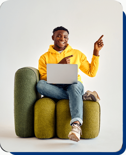 person smile and sitting on sofa