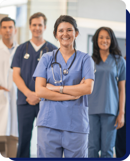 hospital staff standing in group and smile