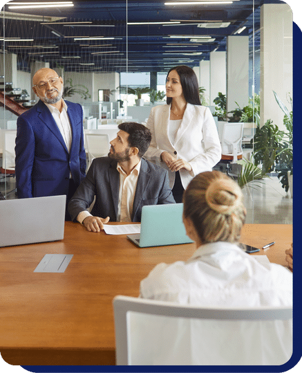 Business professional talk with each other in office