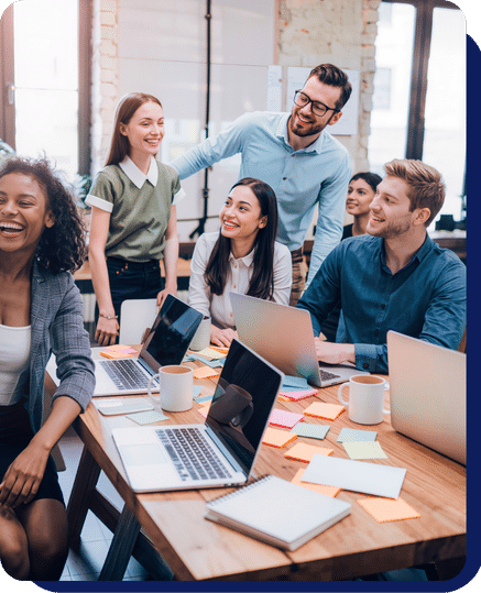 Office team working together in a group meeting