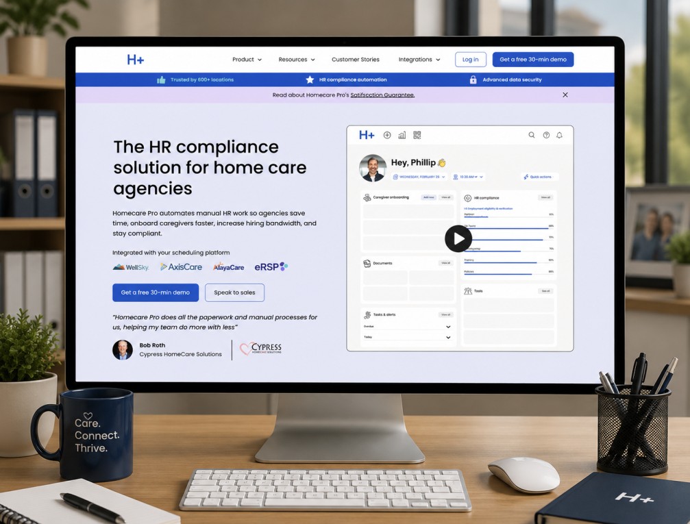 Modern office workspace with HR software